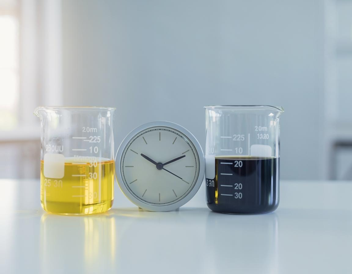 AI Generated: Two different liquids in glass beakers that cycle through states