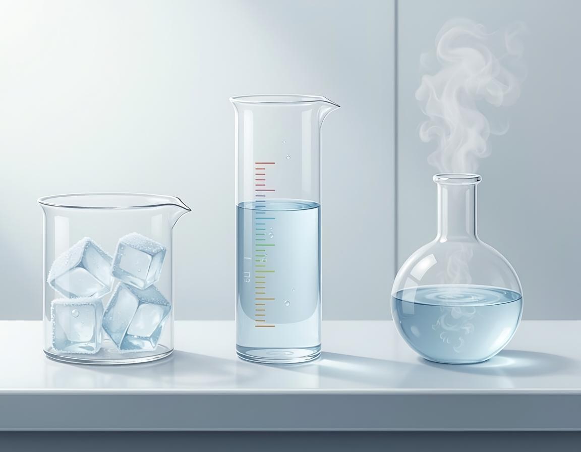 Water in all three states, solid, liquid and gas