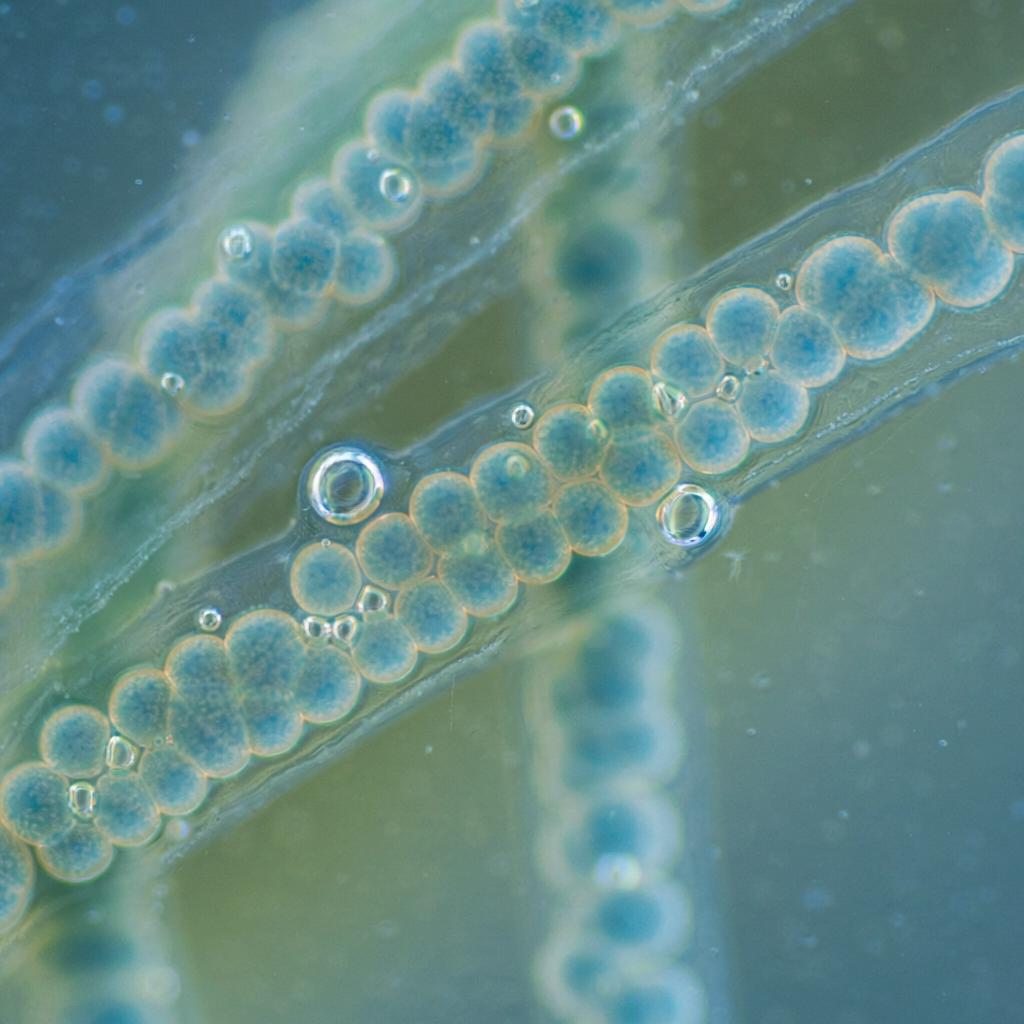 AI Generated concept of Cyanobacteria viewed in a microscope