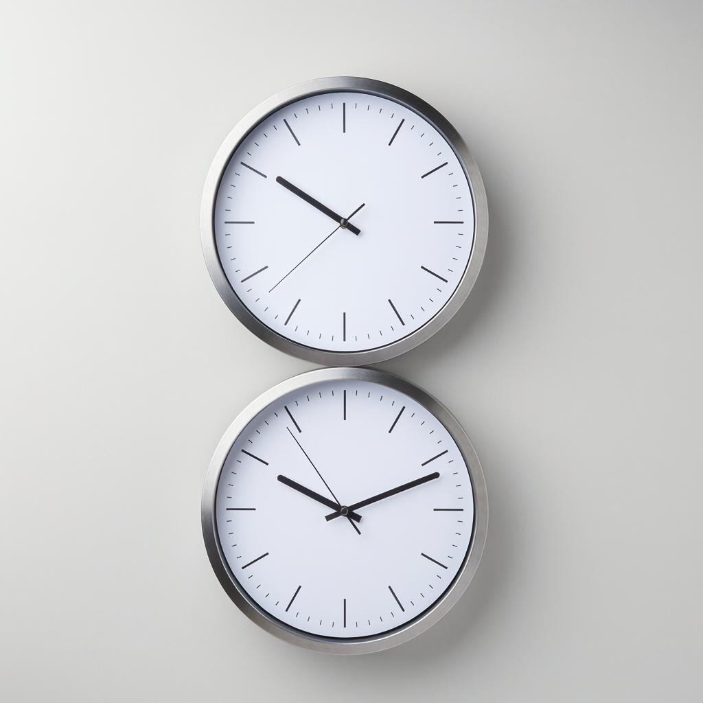 AI Generated image of two clocks running at different speeds