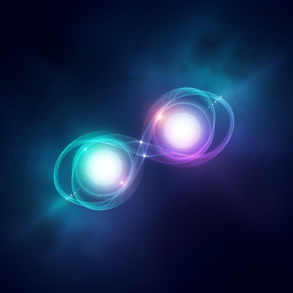 AI Generated concept of two quantum entangled particles