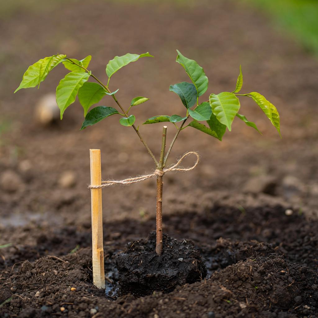 AI generated concept image of a new native tree planted in soil